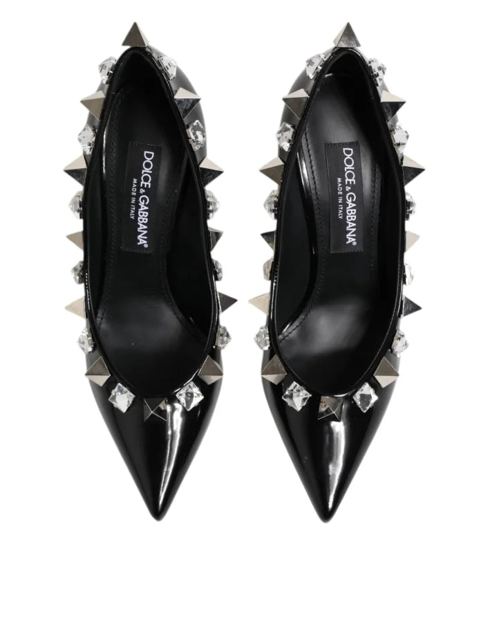 Dolce &amp; Gabbana Black Crystals Studs Stiletto Pumps Shoes