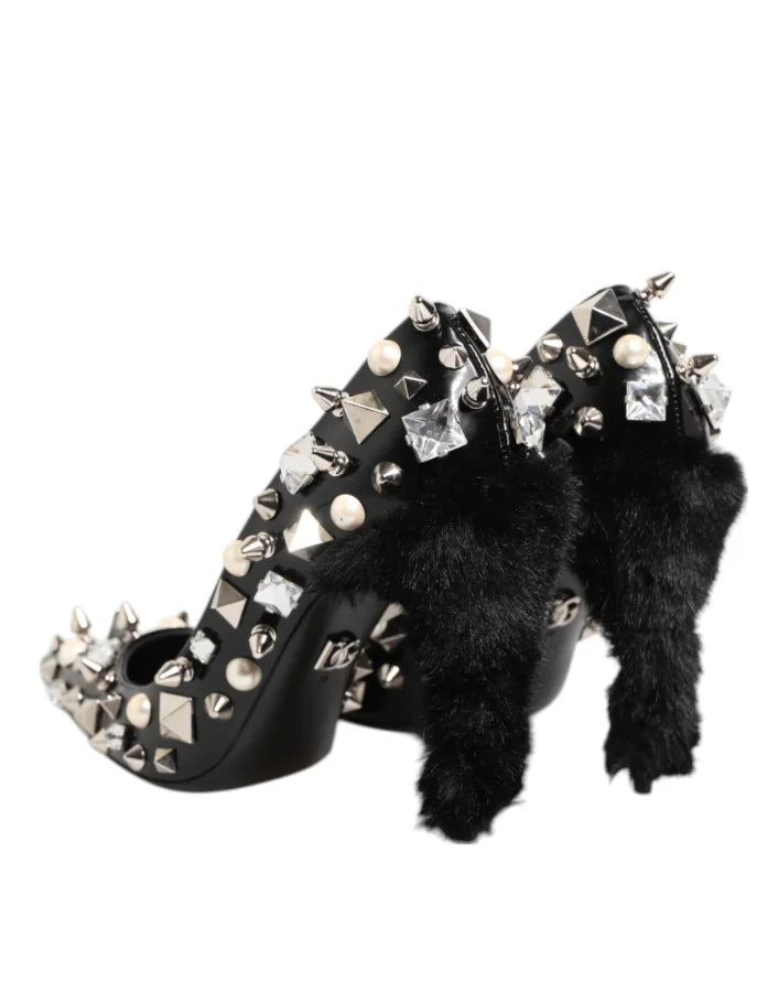 Dolce &amp; Gabbana Black Crystals Studs Stiletto Pumps Shoes