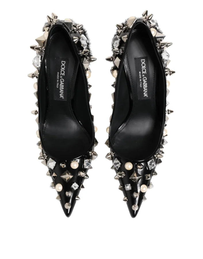 Dolce &amp; Gabbana Black Crystals Studs Stiletto Pumps Shoes