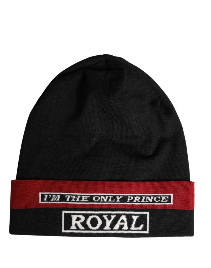Dolce & Gabbana Black Cuffed ’I’M THE ONLY PRINCE ROYAL’ Beanie Hat
