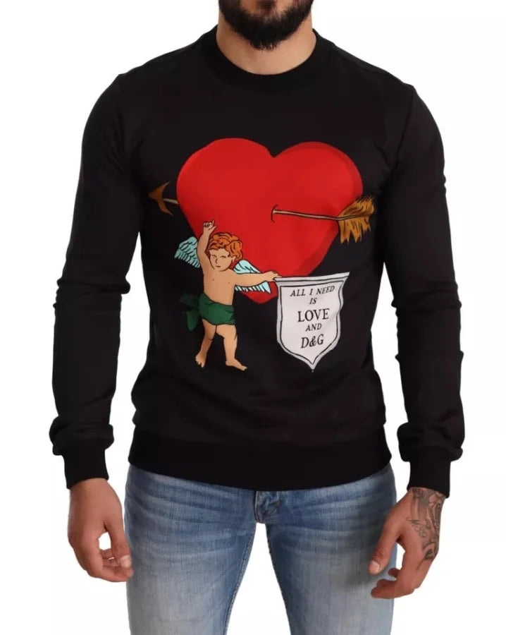 Dolce &amp; Gabbana Black Cupid Print Hoodie Sweatshirt Sweater