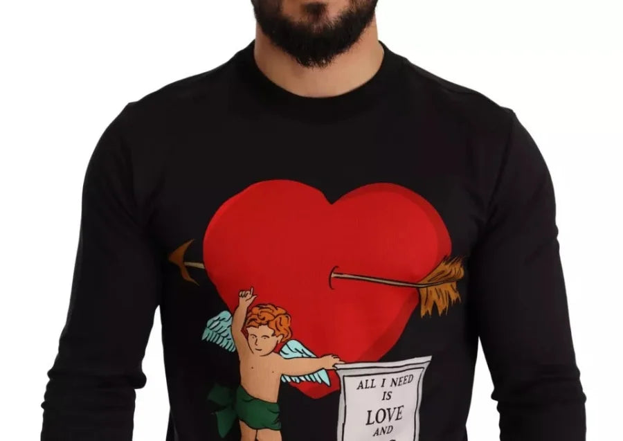 Dolce &amp; Gabbana Black Cupid Print Hoodie Sweatshirt Sweater