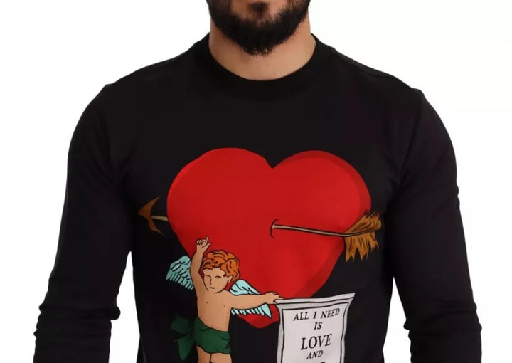 Dolce &amp; Gabbana Black Cupid Print Hoodie Sweatshirt Sweater