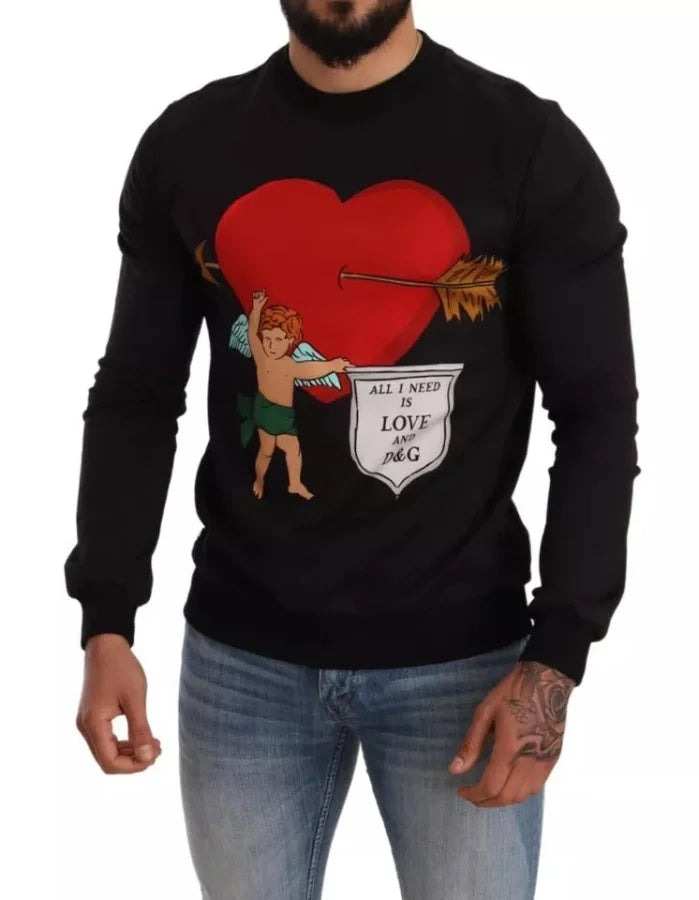 Dolce &amp; Gabbana Black Cupid Print Hoodie Sweatshirt Sweater