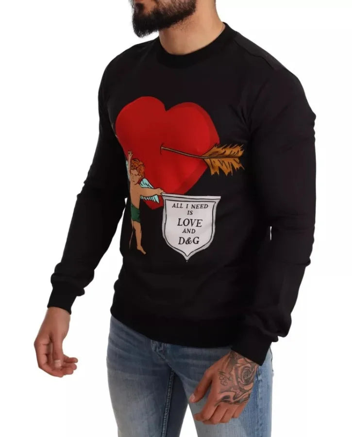 Dolce &amp; Gabbana Black Cupid Print Hoodie Sweatshirt Sweater