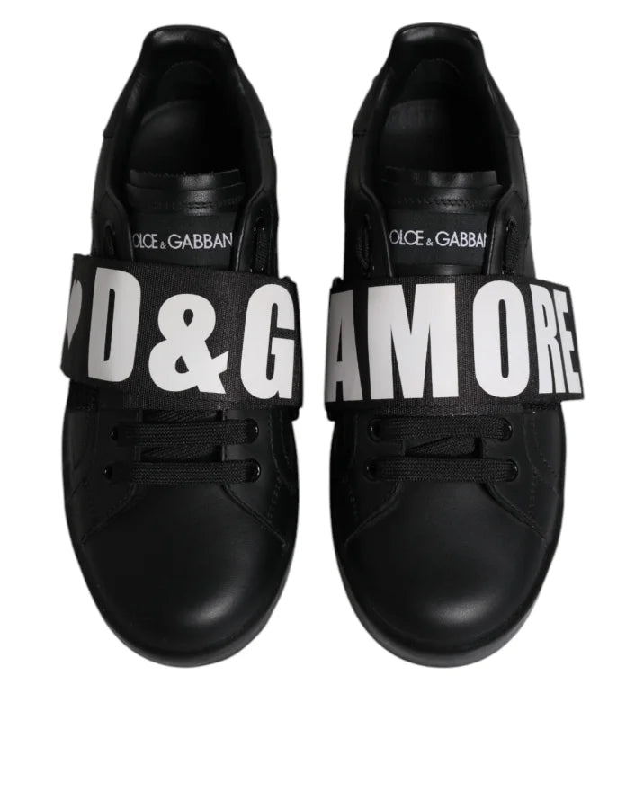Dolce &amp; Gabbana Black D&amp;G AMORE Low Top Sneakers Shoes
