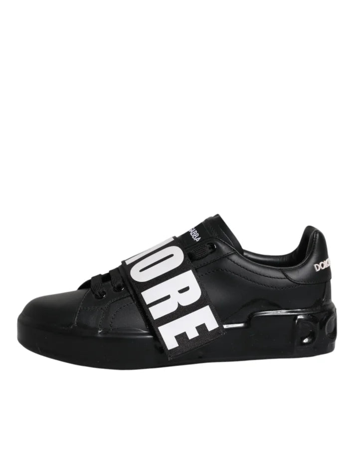 Dolce &amp; Gabbana Black D&amp;G AMORE Low Top Sneakers Shoes