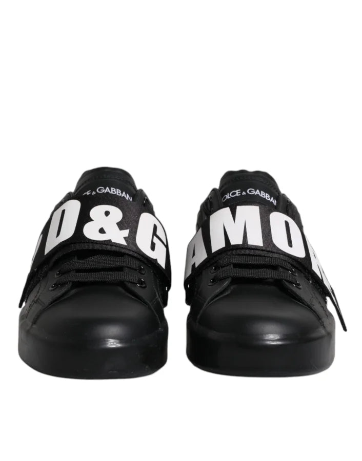 Dolce &amp; Gabbana Black D&amp;G AMORE Low Top Sneakers Shoes