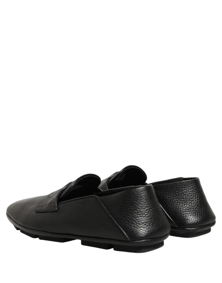 Dolce &amp; Gabbana Black Deerskin Leather Driver Loafers Shoes