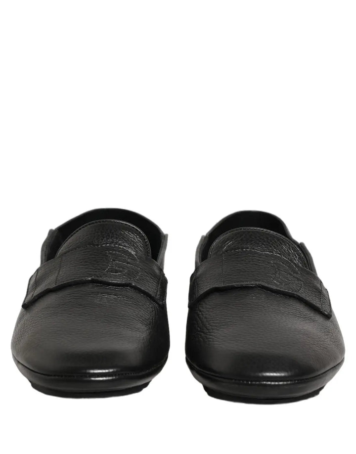 Dolce &amp; Gabbana Black Deerskin Leather Driver Loafers Shoes