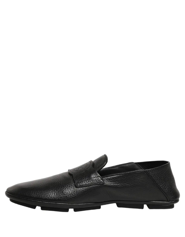 Dolce &amp; Gabbana Black Deerskin Leather Driver Loafers Shoes