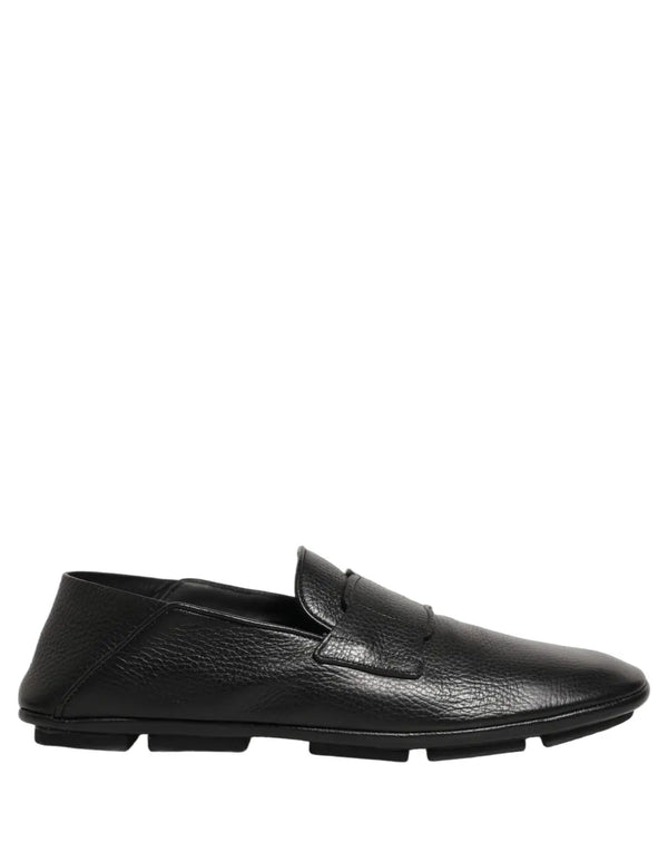 Dolce & Gabbana Black Deerskin Leather Driver Loafers Shoes