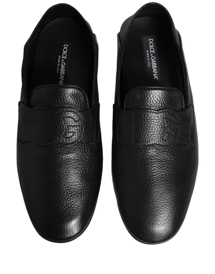Dolce &amp; Gabbana Black Deerskin Leather Driver Loafers Shoes