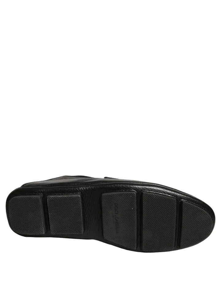Dolce &amp; Gabbana Black Deerskin Leather Driver Loafers Shoes