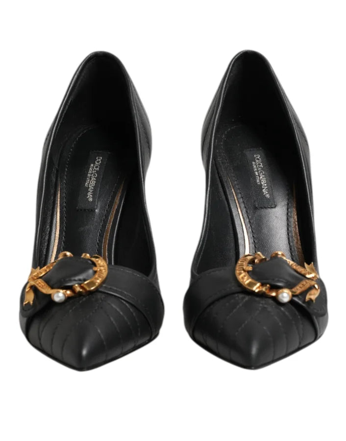 Dolce &amp; Gabbana Black Devotion Leather Heels Pumps Shoes