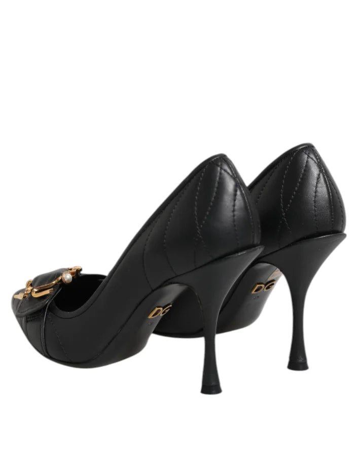 Dolce &amp; Gabbana Black Devotion Leather Heels Pumps Shoes