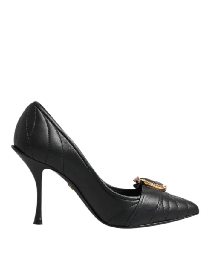 Dolce &amp; Gabbana Black Devotion Leather Heels Pumps Shoes