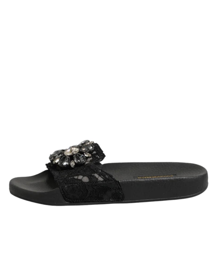 Dolce &amp; Gabbana Black Devotion Matelassé Leather Slides Shoes