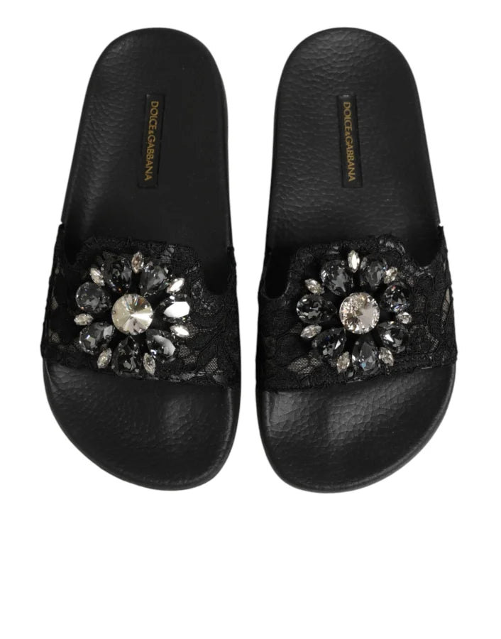 Dolce &amp; Gabbana Black Devotion Matelassé Leather Slides Shoes