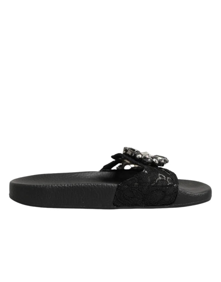 Dolce &amp; Gabbana Black Devotion Matelassé Leather Slides Shoes
