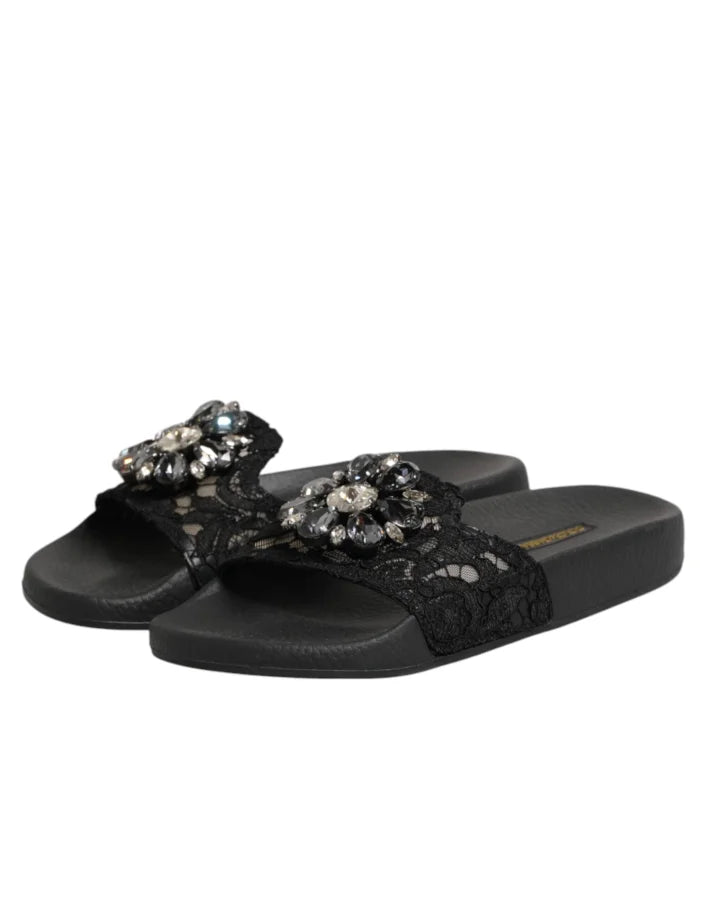 Dolce &amp; Gabbana Black Devotion Matelassé Leather Slides Shoes