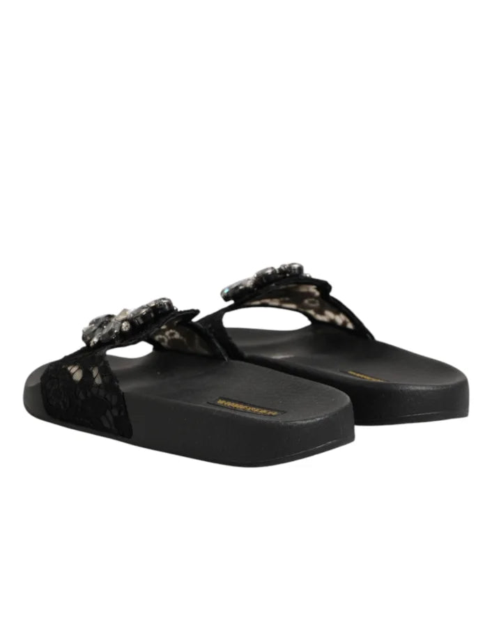 Dolce &amp; Gabbana Black Devotion Matelassé Leather Slides Shoes