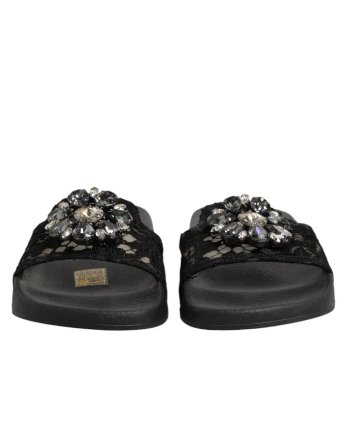 Dolce &amp; Gabbana Black Devotion Matelassé Leather Slides Shoes