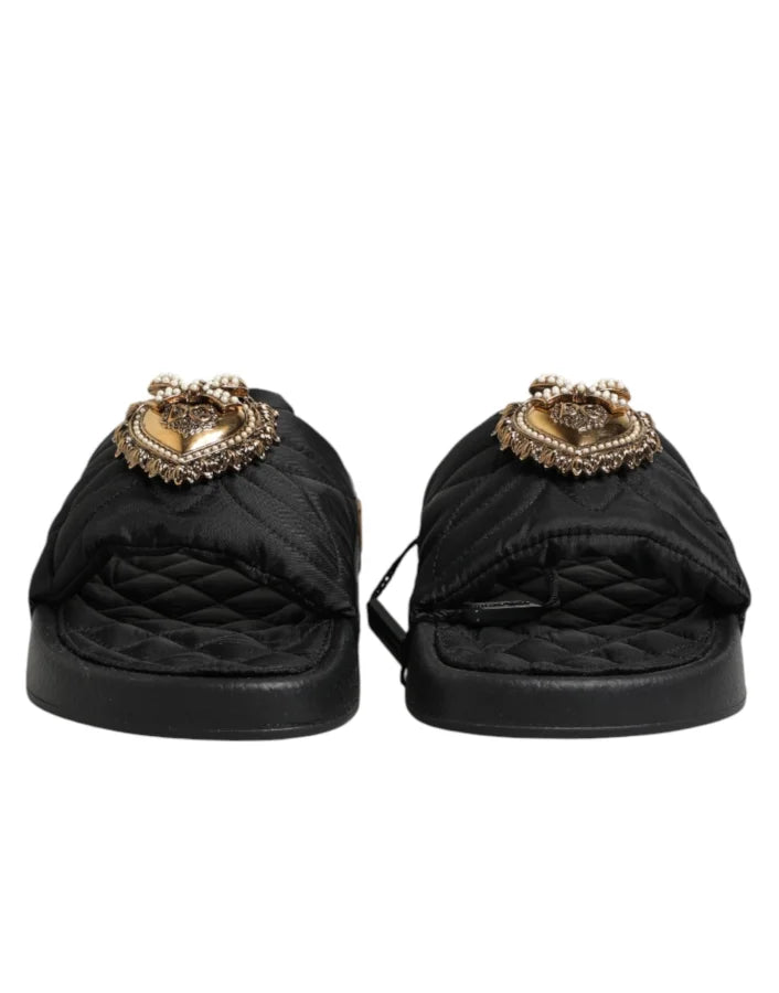 Dolce &amp; Gabbana Black Devotion Matelassé Leather Slides Shoes