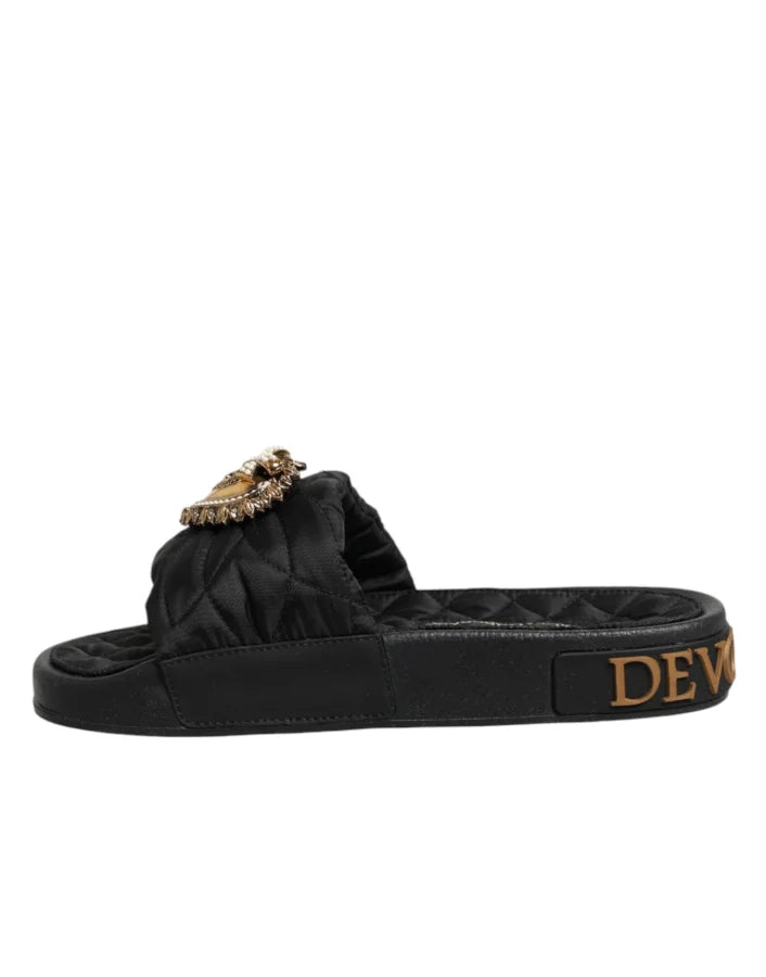Dolce &amp; Gabbana Black Devotion Matelassé Leather Slides Shoes