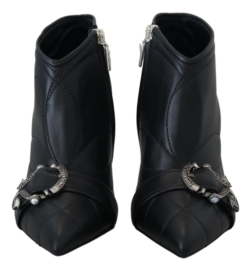 Dolce &amp; Gabbana Black Devotion Quilted Buckled Ankle Boots Shoes