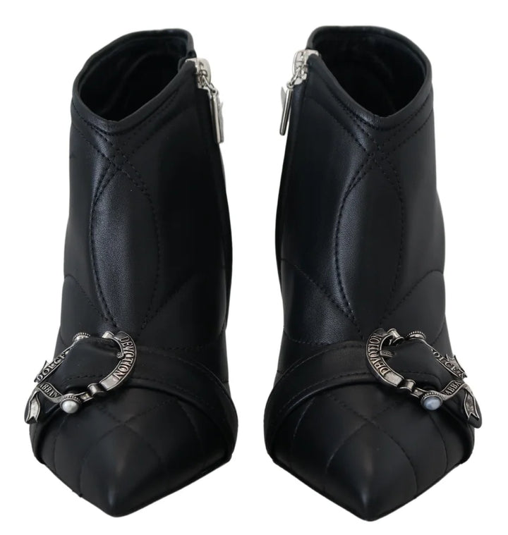 Dolce &amp; Gabbana Black Devotion Quilted Buckled Ankle Boots Shoes