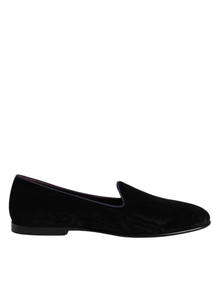 Dolce &amp; Gabbana Black DG Crown Embroidery Loafers Slip On Shoes