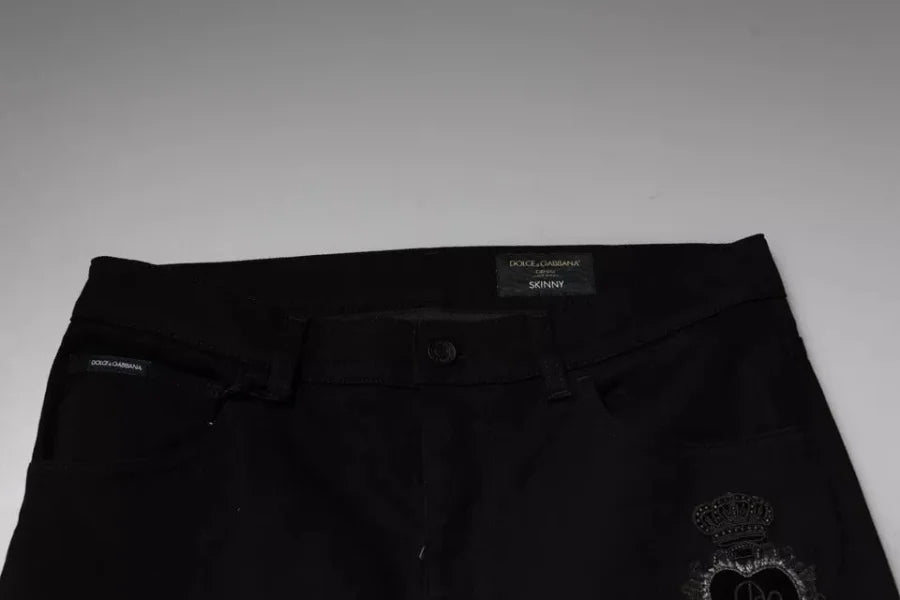 Dolce &amp; Gabbana Black DG Crown Logo Cotton Skinny Denim Jeans