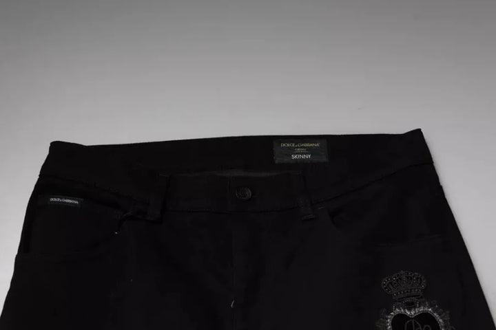 Dolce &amp; Gabbana Black DG Crown Logo Cotton Skinny Denim Jeans