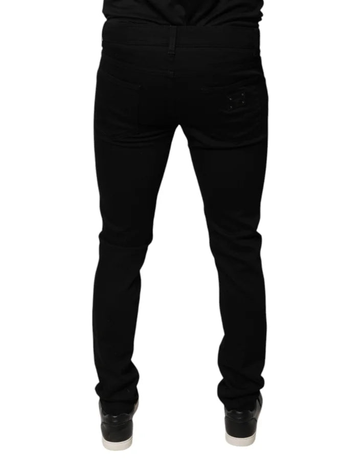 Dolce &amp; Gabbana Black DG Crown Logo Cotton Skinny Denim Jeans