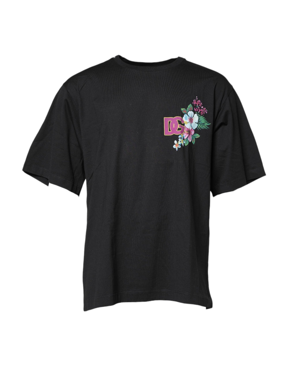 Dolce & Gabbana Black Dg Floral Print Crew Neck T-shirt