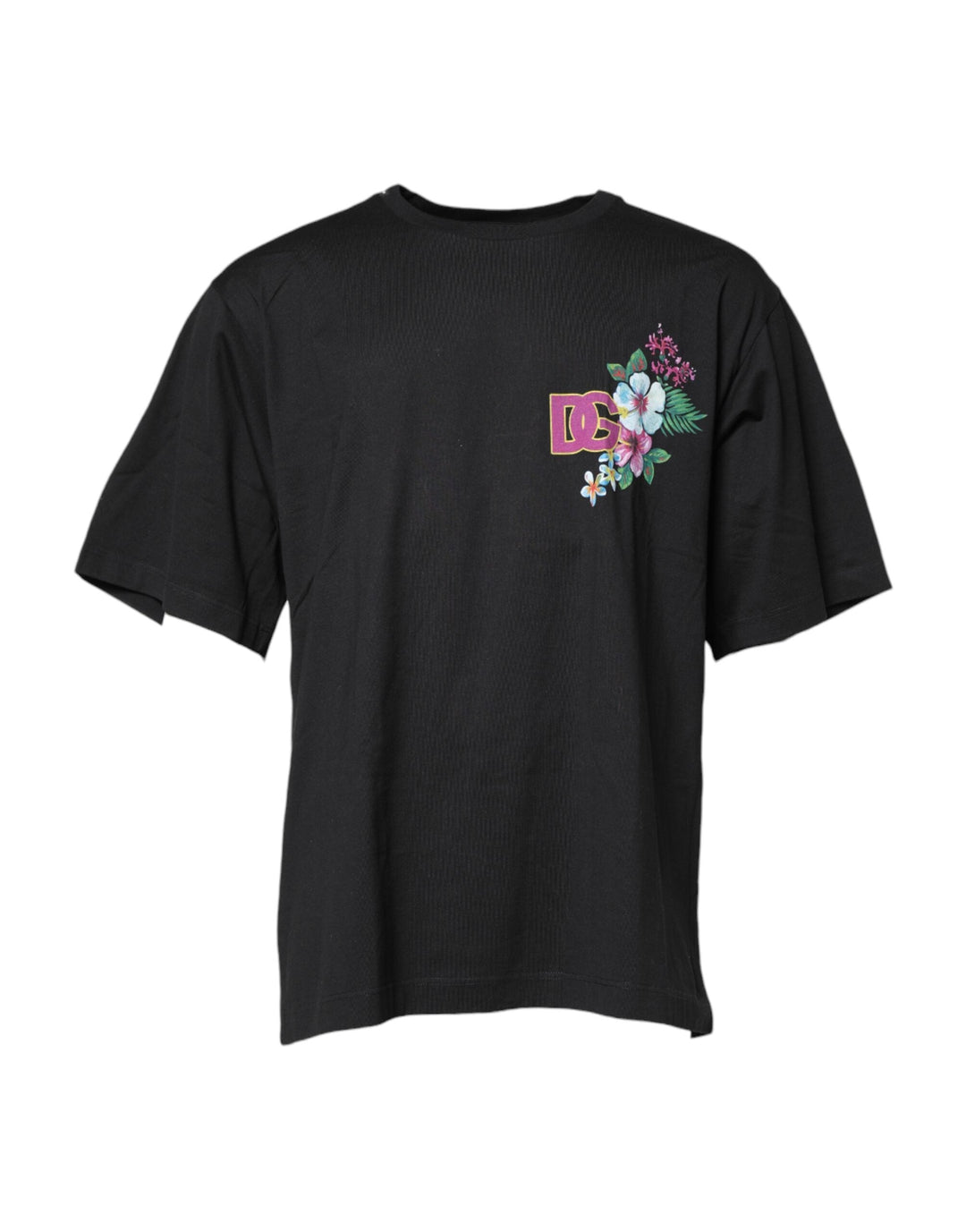Dolce &amp; Gabbana Black Dg Floral Print Crew Neck T-shirt