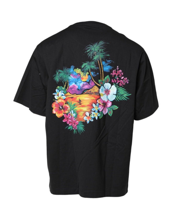Dolce &amp; Gabbana Black Dg Floral Print Crew Neck T-shirt