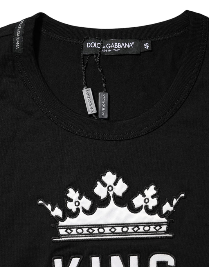 Dolce &amp; Gabbana Black Dg King Crown Cotton Crew Neck T-shirt