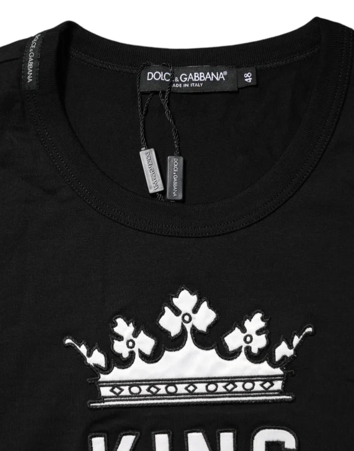 Dolce &amp; Gabbana Black DG King Crown Cotton Crew Neck T-shirt