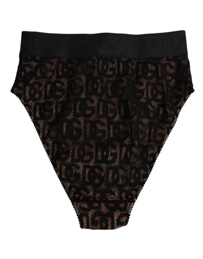 Dolce &amp; Gabbana Black DG Logo Lace High Brief Panty Underwear