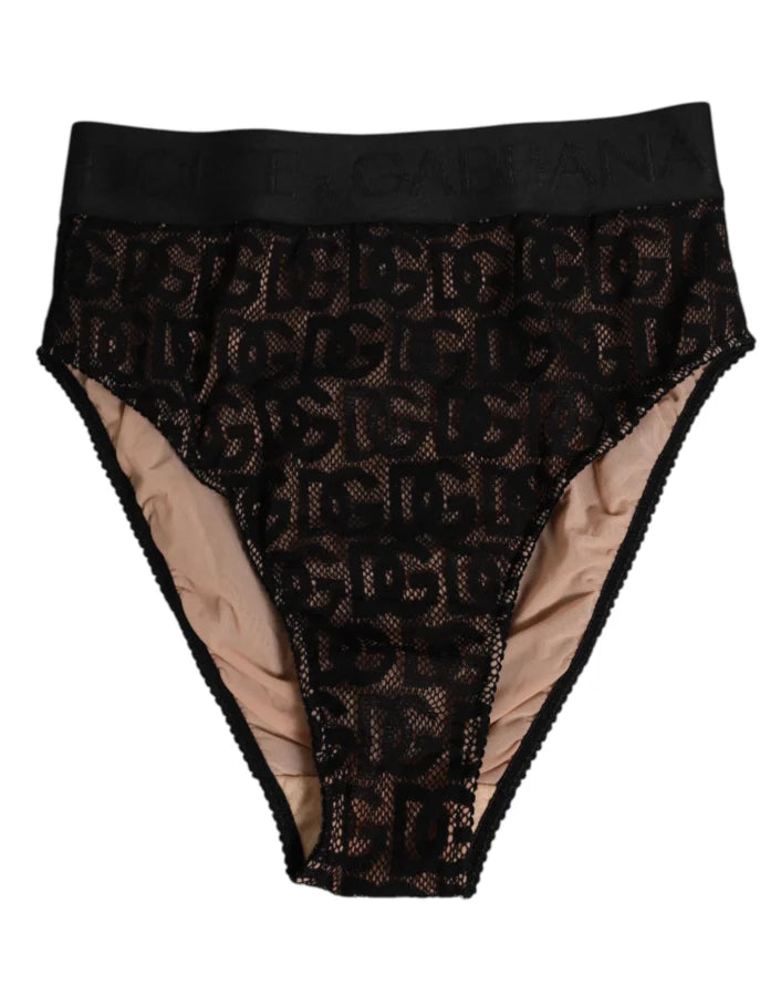 Dolce &amp; Gabbana Black DG Logo Lace High Brief Panty Underwear
