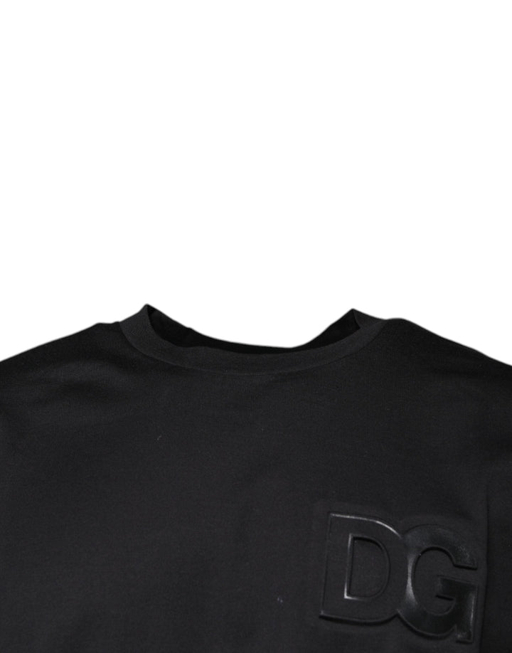 Dolce &amp; Gabbana Black Dg Logo Print Cotton Crew Neck T-shirt