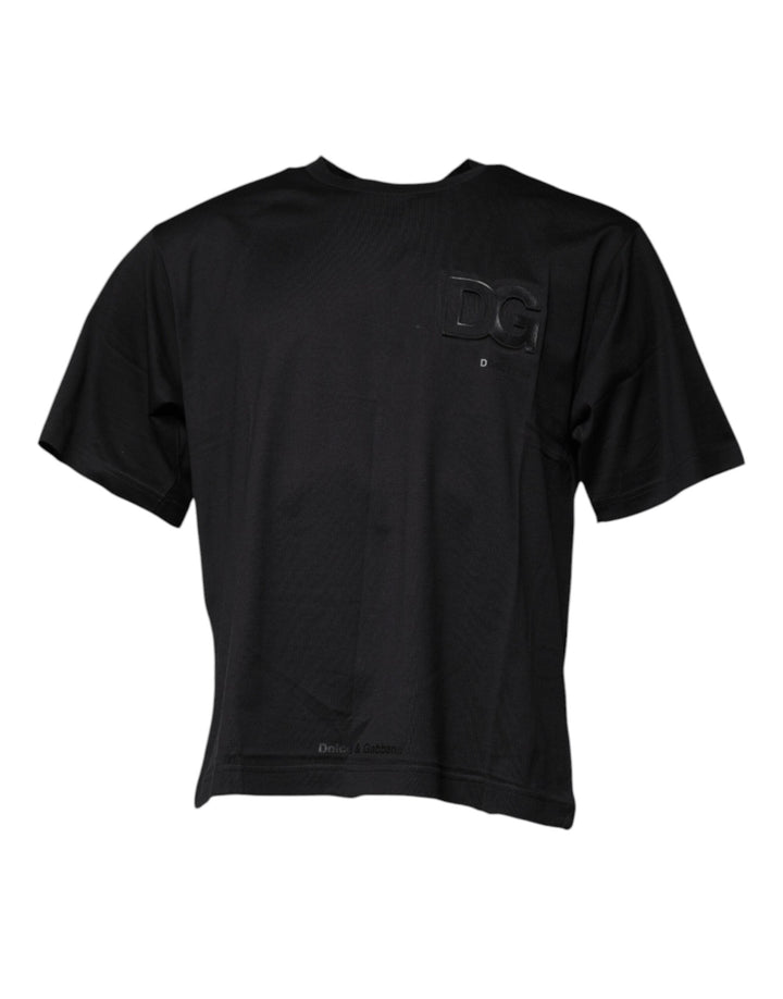 Dolce &amp; Gabbana Black Dg Logo Print Cotton Crew Neck T-shirt