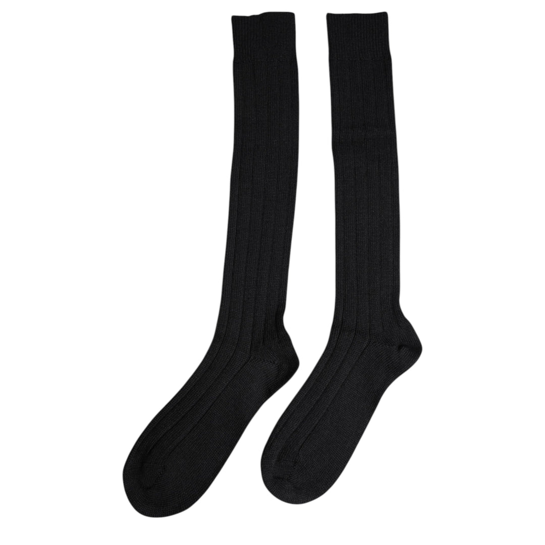 Dolce &amp; Gabbana Black Dg Logo Print Over the Calf Socks