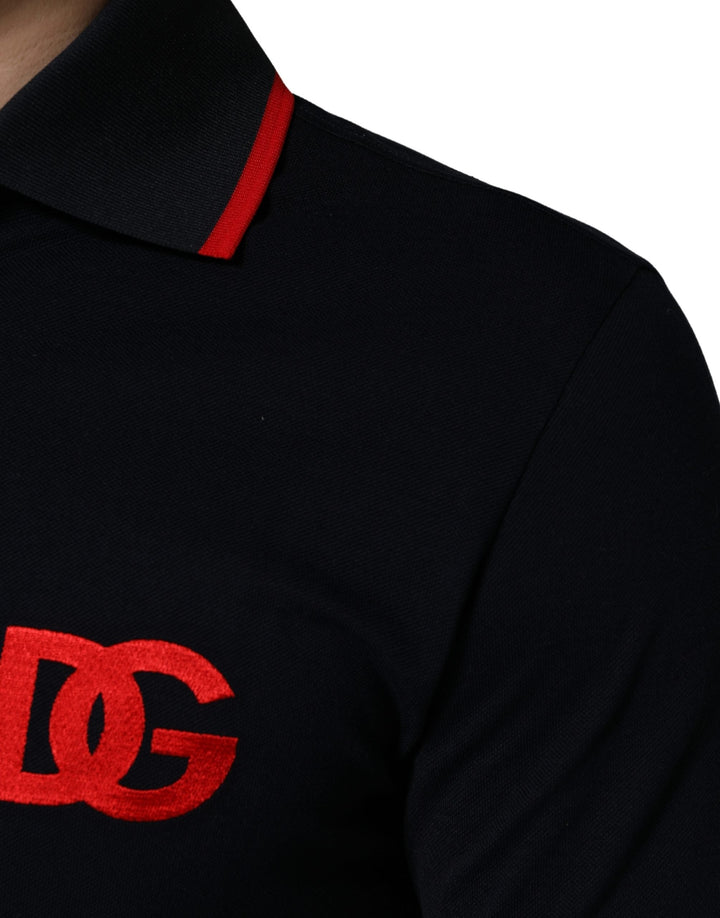 Dolce &amp; Gabbana Black Dg Logo Print Short Sleeve Polo T-shirt