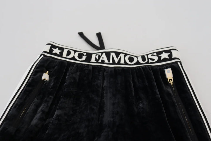 Dolce &amp; Gabbana Black DG Logo Velvet Trouser Pants