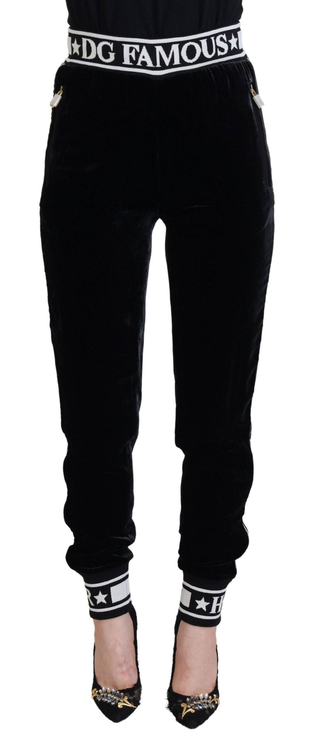Dolce &amp; Gabbana Black Dg Logo Velvet Trouser Pants