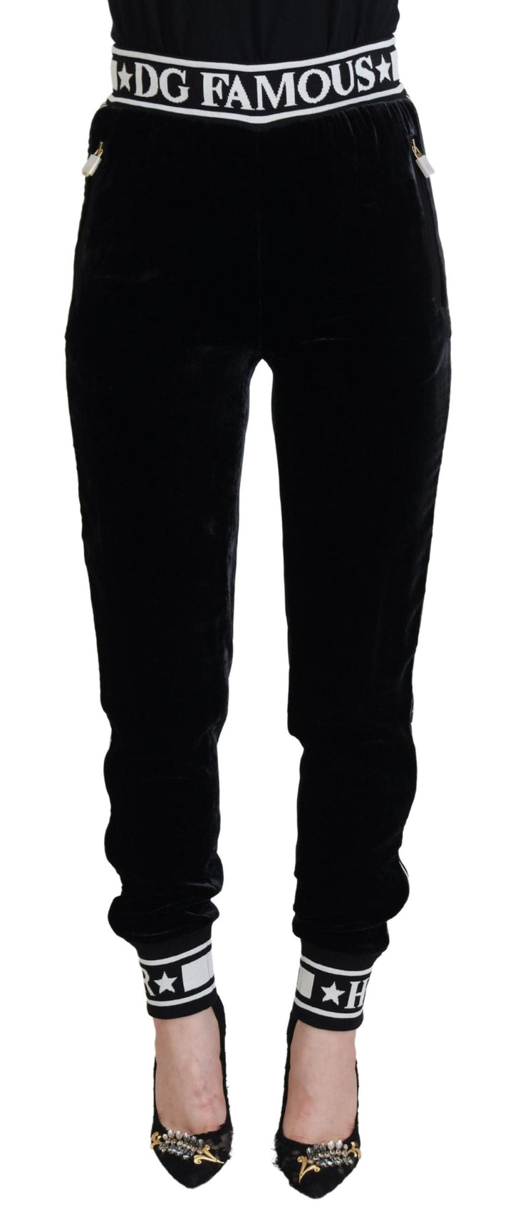 Dolce &amp; Gabbana Black Dg Logo Velvet Trouser Pants