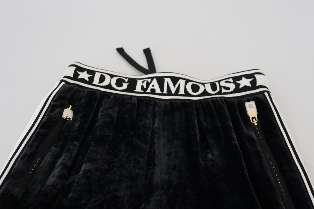 Dolce &amp; Gabbana Black Dg Logo Velvet Trouser Pants